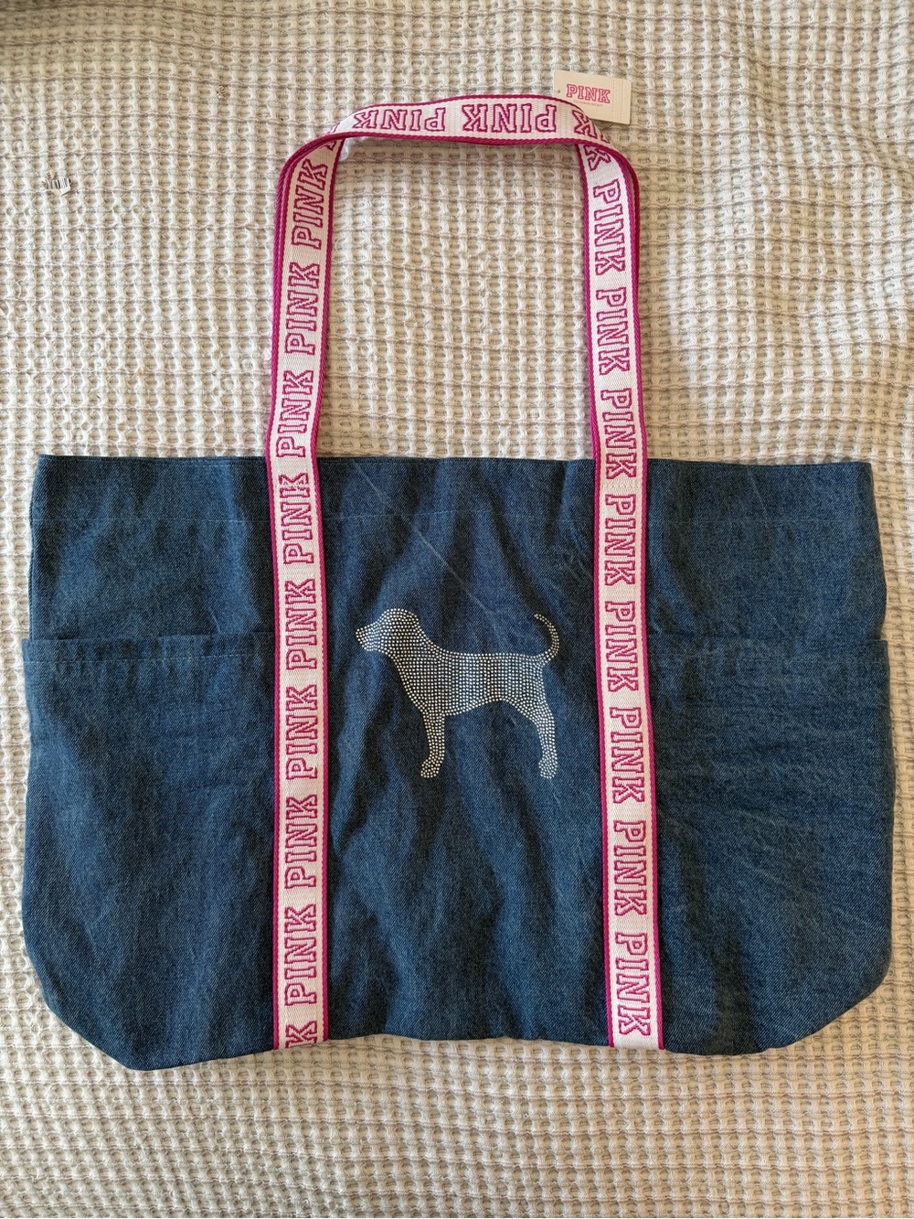 NWT Victoria’s Secret PINK Denim Diamanté Logo Tote Bag